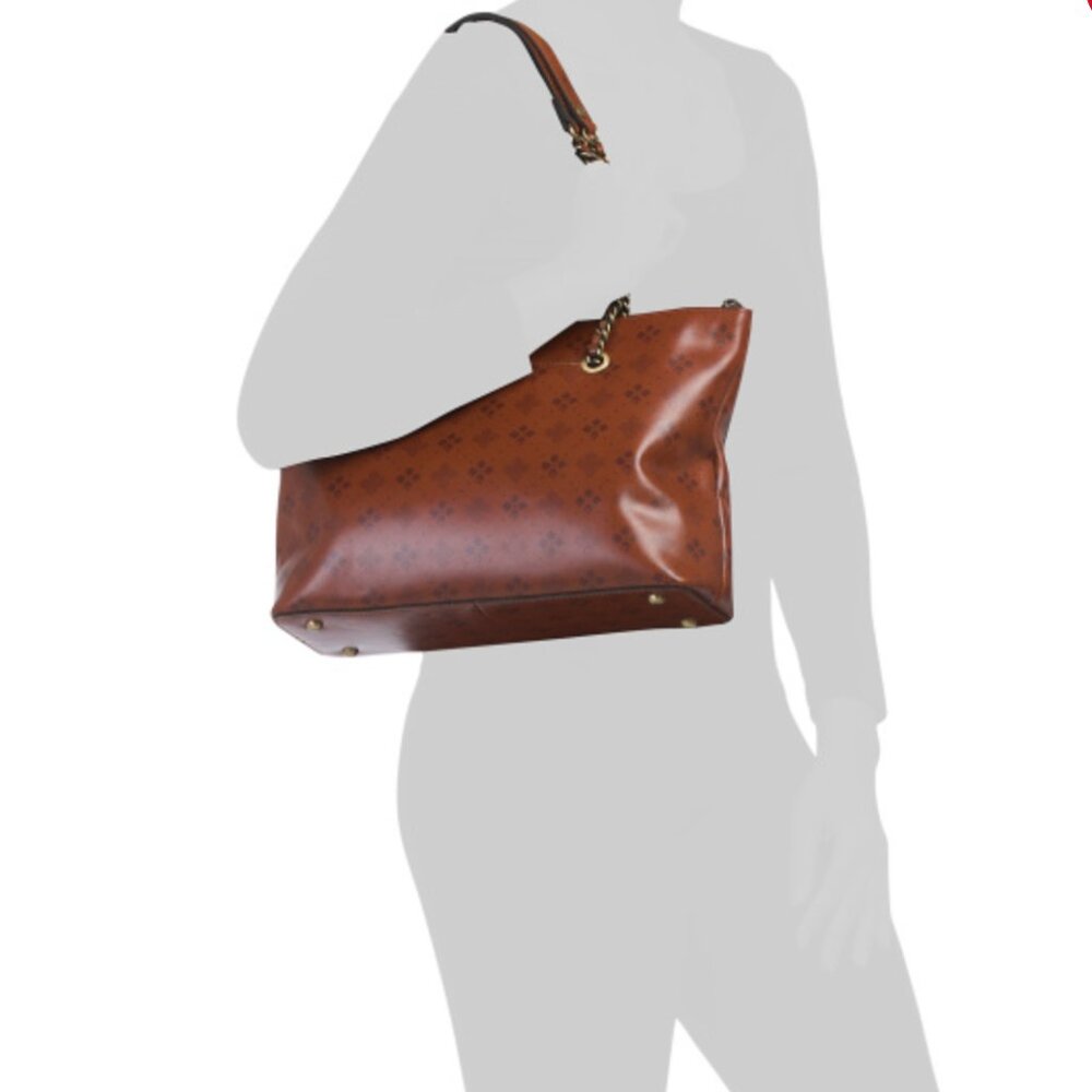 Patricia Nash Belle Tote Signature Print Leather Shoulder Bag Brown Tan NWT - Picture 3 of 16